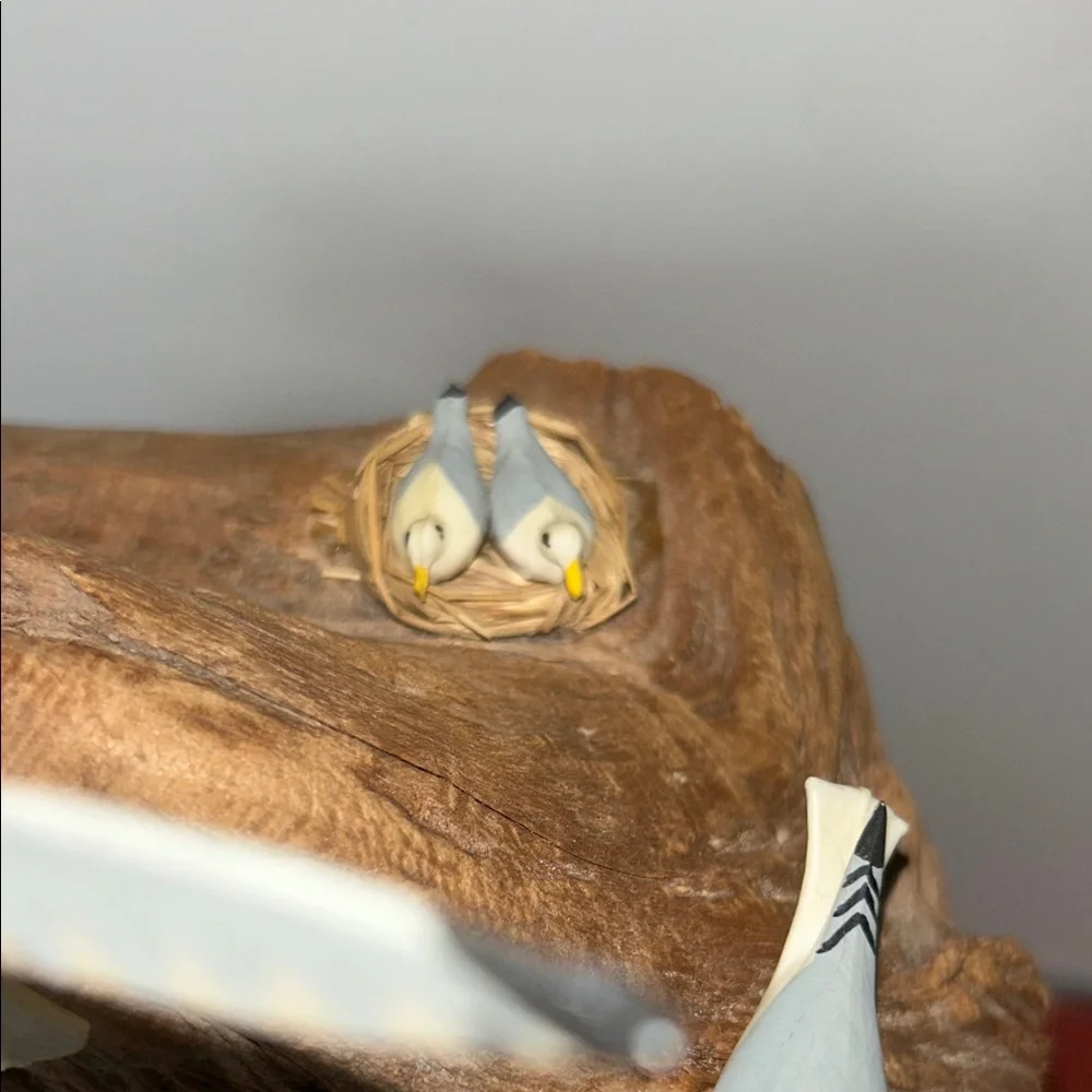 Handpainted Seagull Bird Toy Set in Blue and White on Driftwood